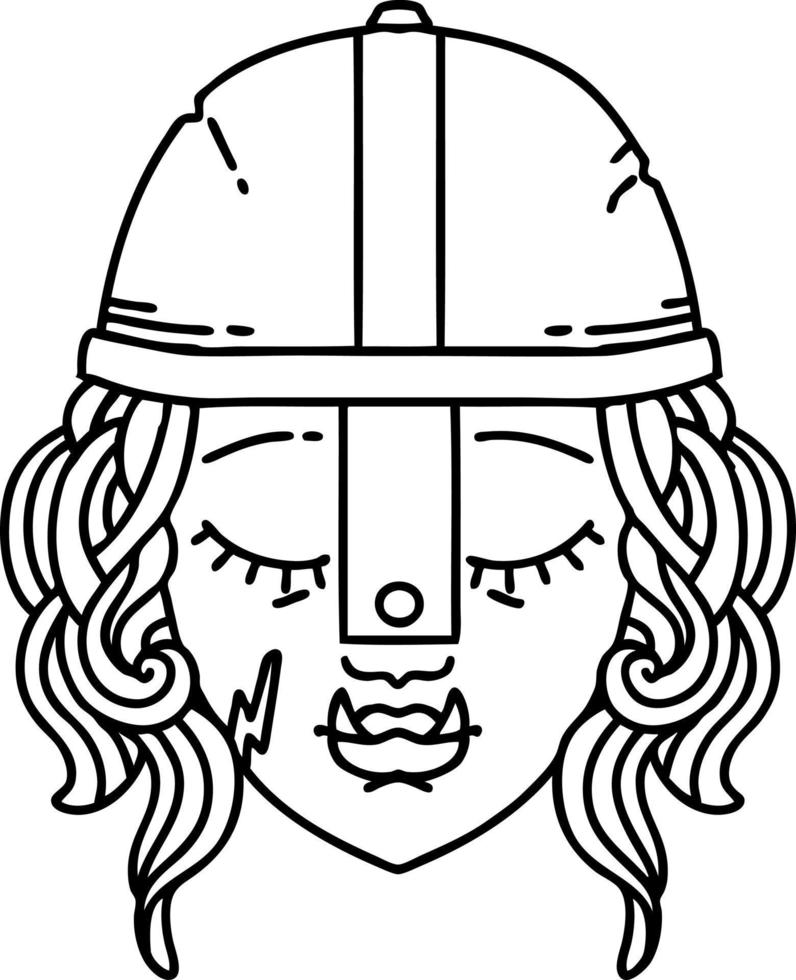 Black and White Tattoo linework Style orc fighter character face vector