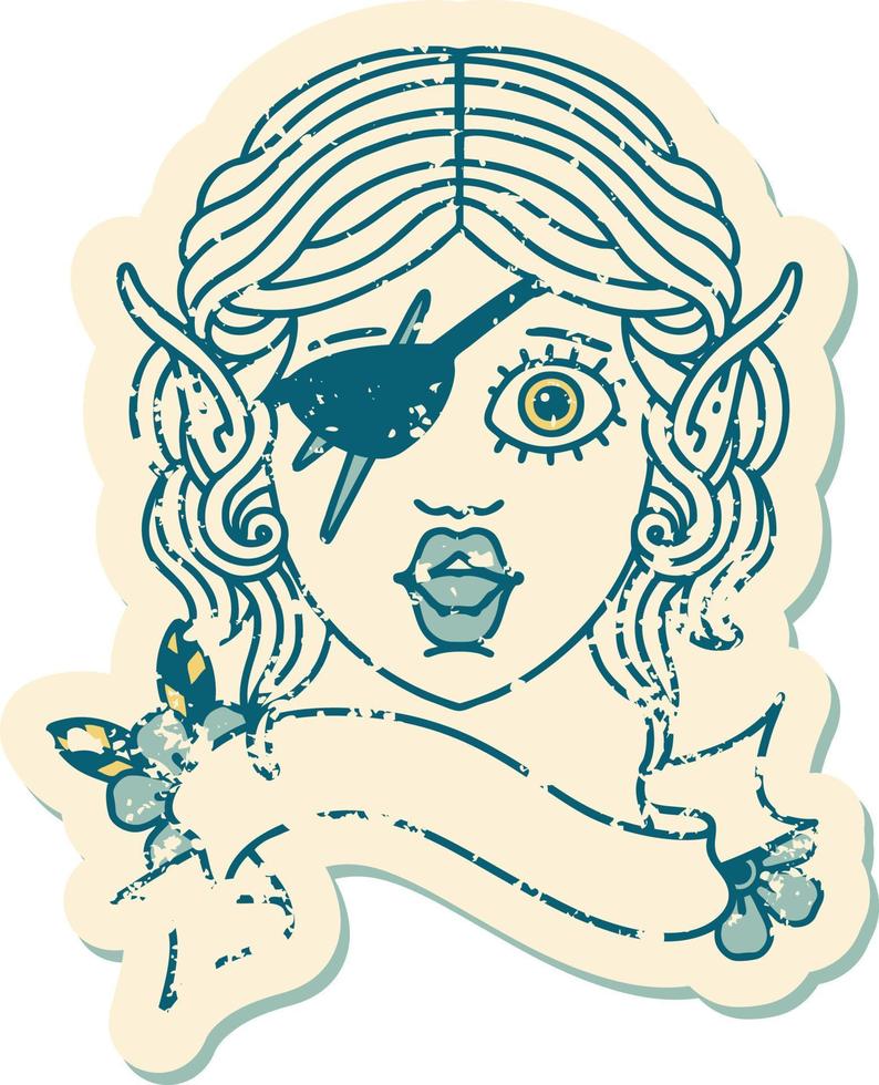Retro Tattoo Style elf rogue character face vector