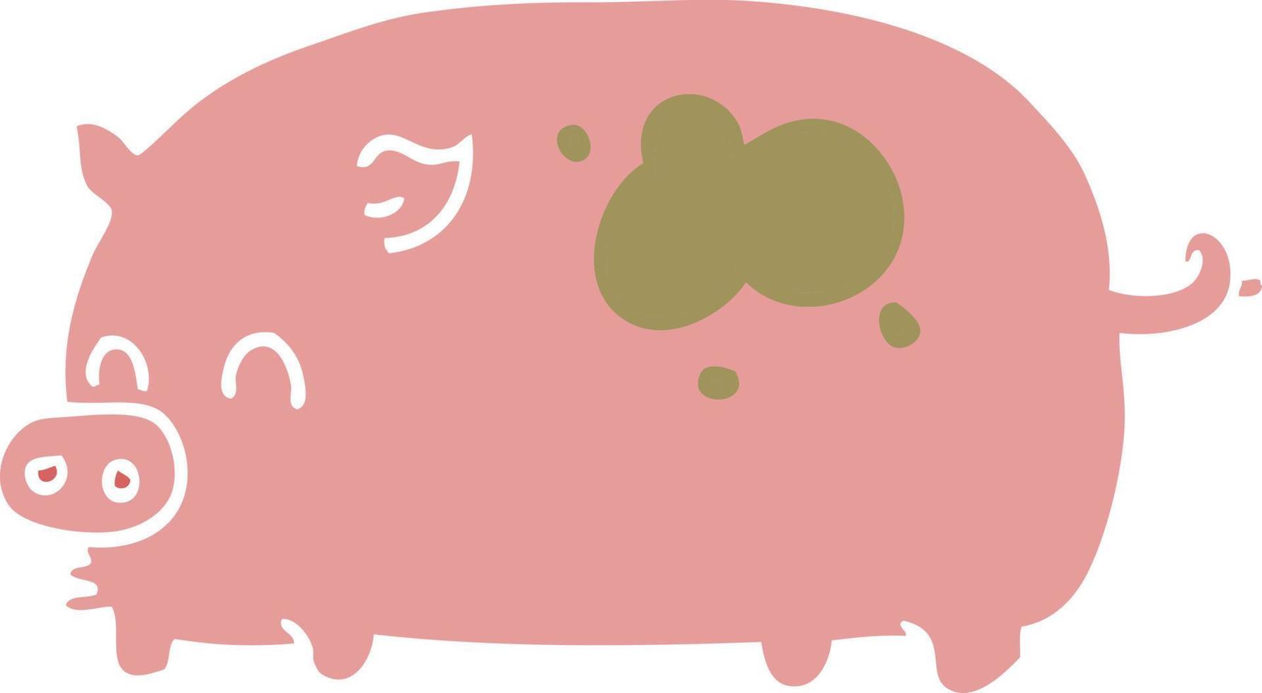 cute flat color style cartoon pig vector