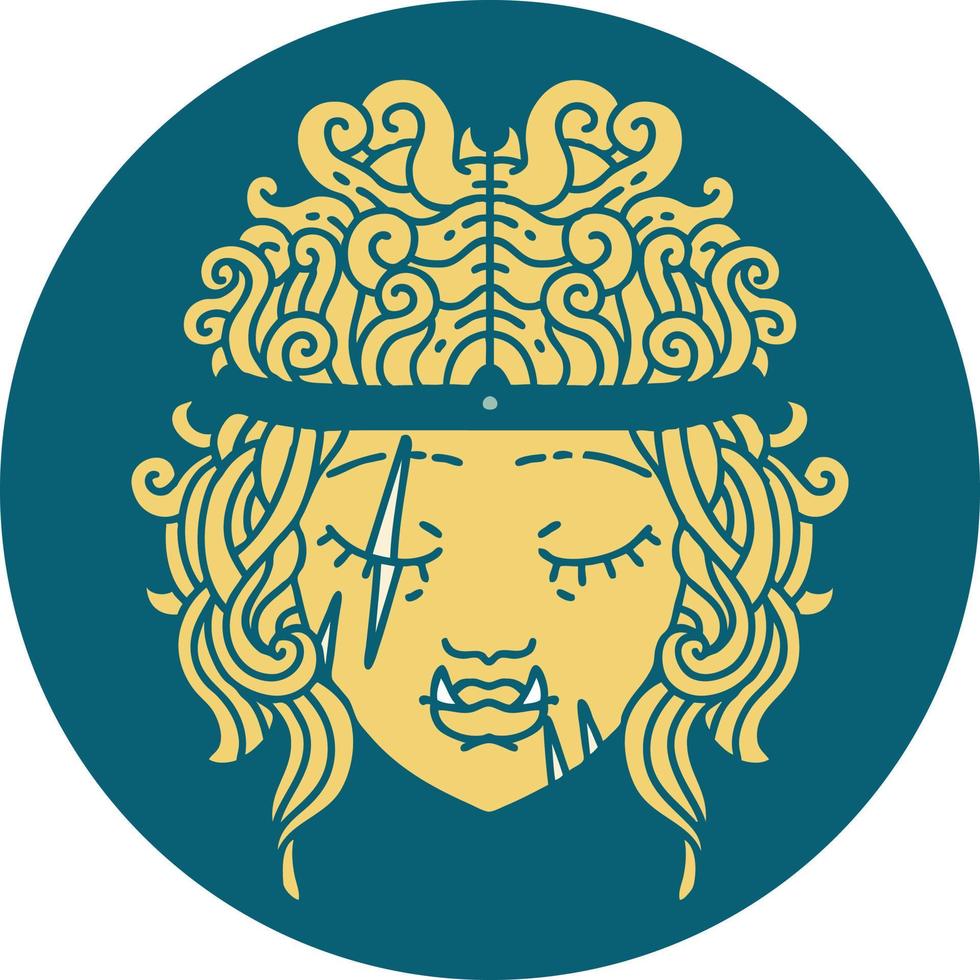 Retro Tattoo Style orc barbarian character face vector