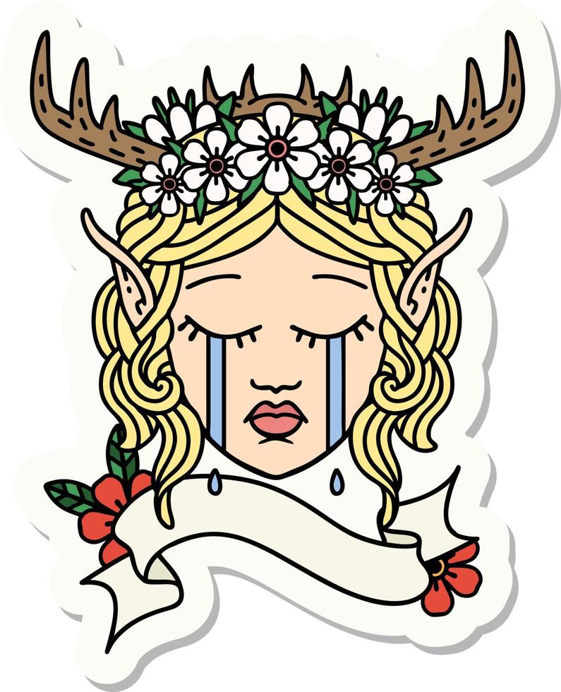 sticker of a sad elf druid character face vector