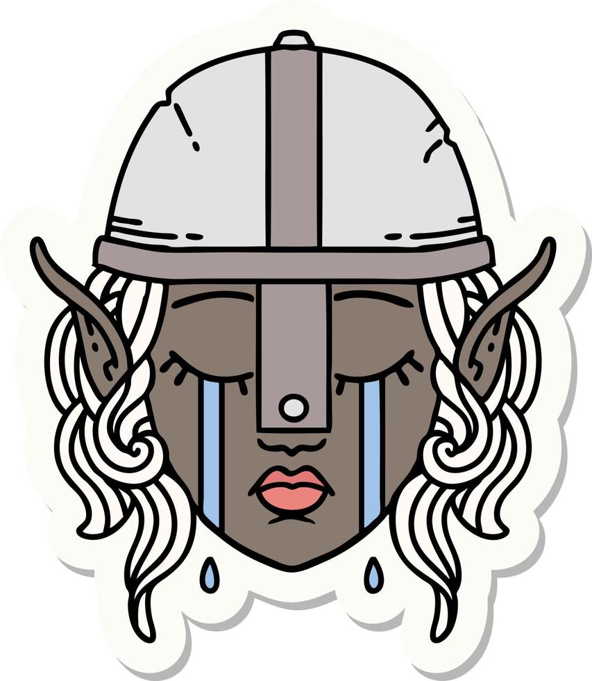 sticker of a crying elven fighter character face vector