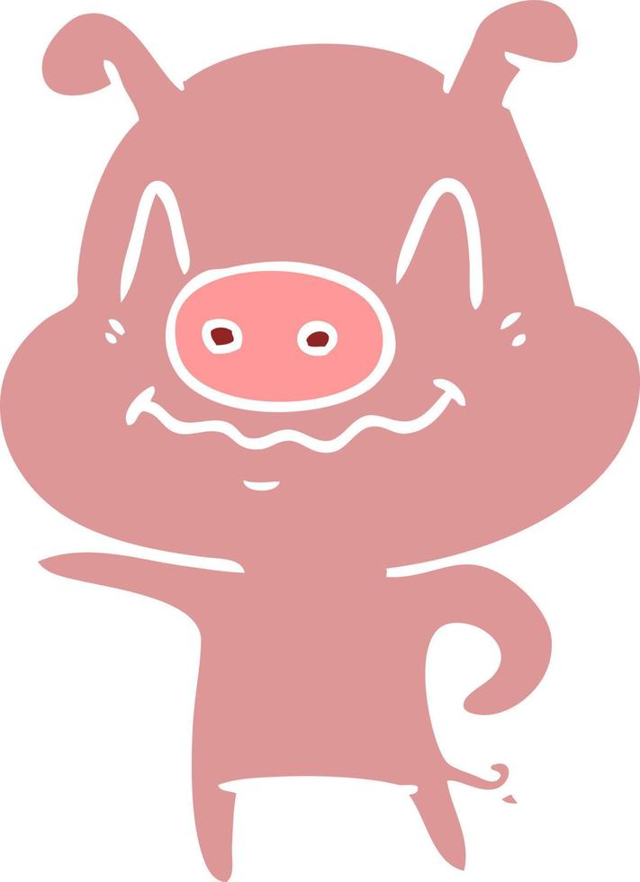 nervous flat color style cartoon pig vector