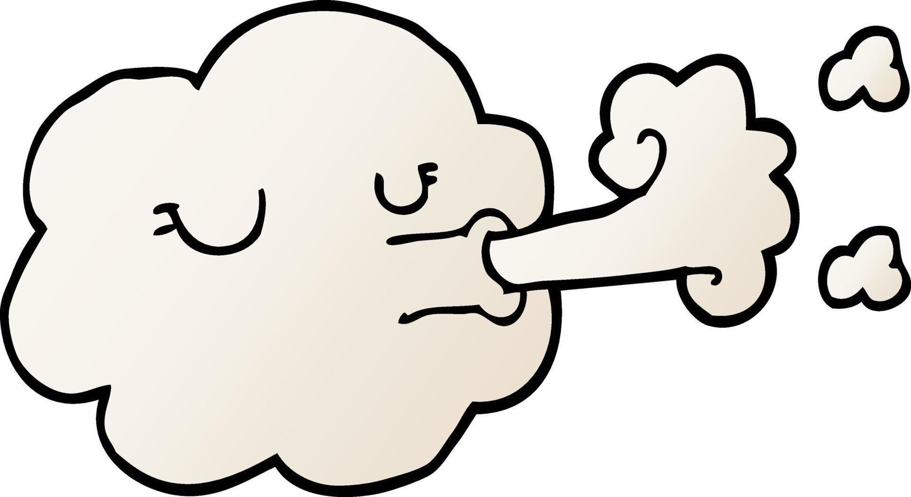 cartoon doodle cloud blowing a gale vector
