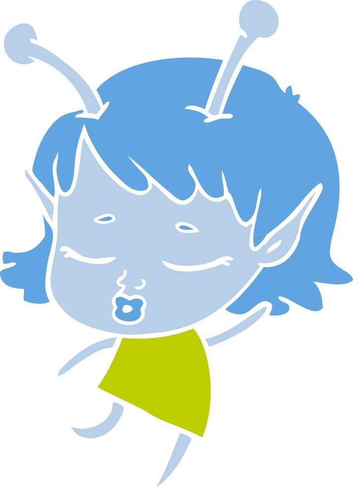 cute alien girl flat color style cartoon vector