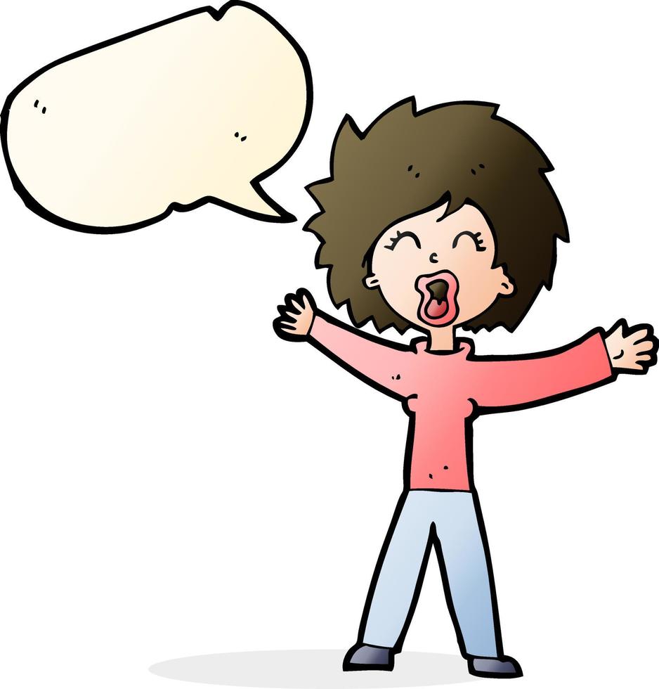 cartoon woman shouting with speech bubble vector