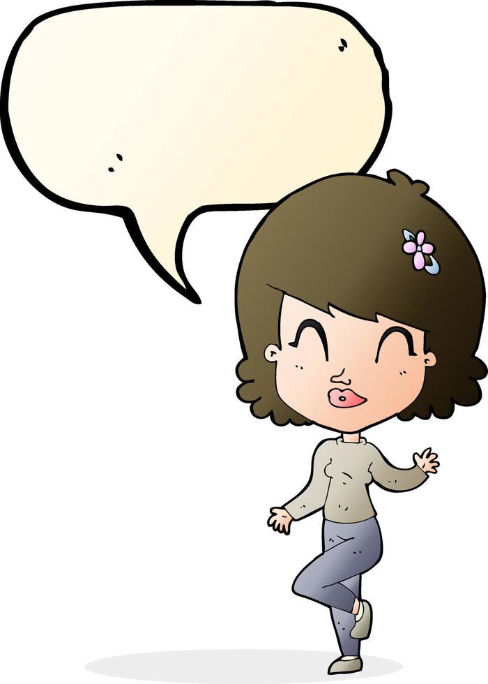 cartoon pretty woman dancing with speech bubble vector