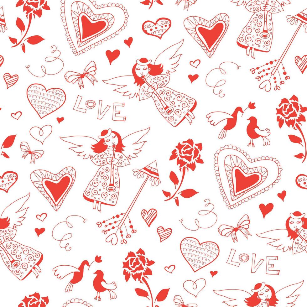 Valentines day card, ornate background. Seamless hand drawn pattern background. vector