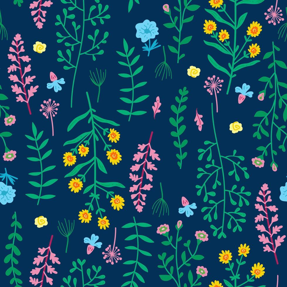 Amazing floral vector seamless pattern of vibrant colorful vintage flowers