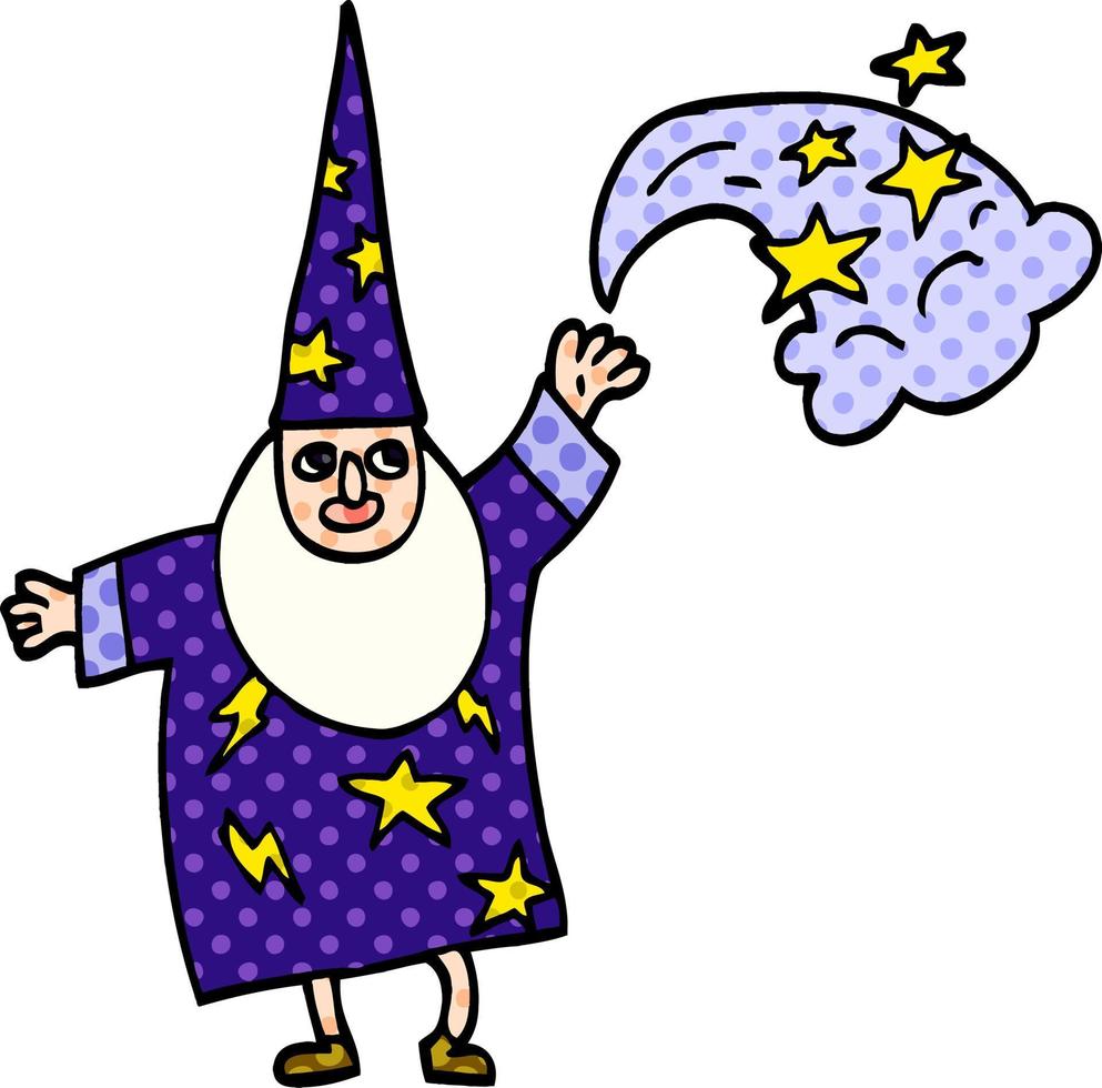 cartoon doodle wizard casting spell vector