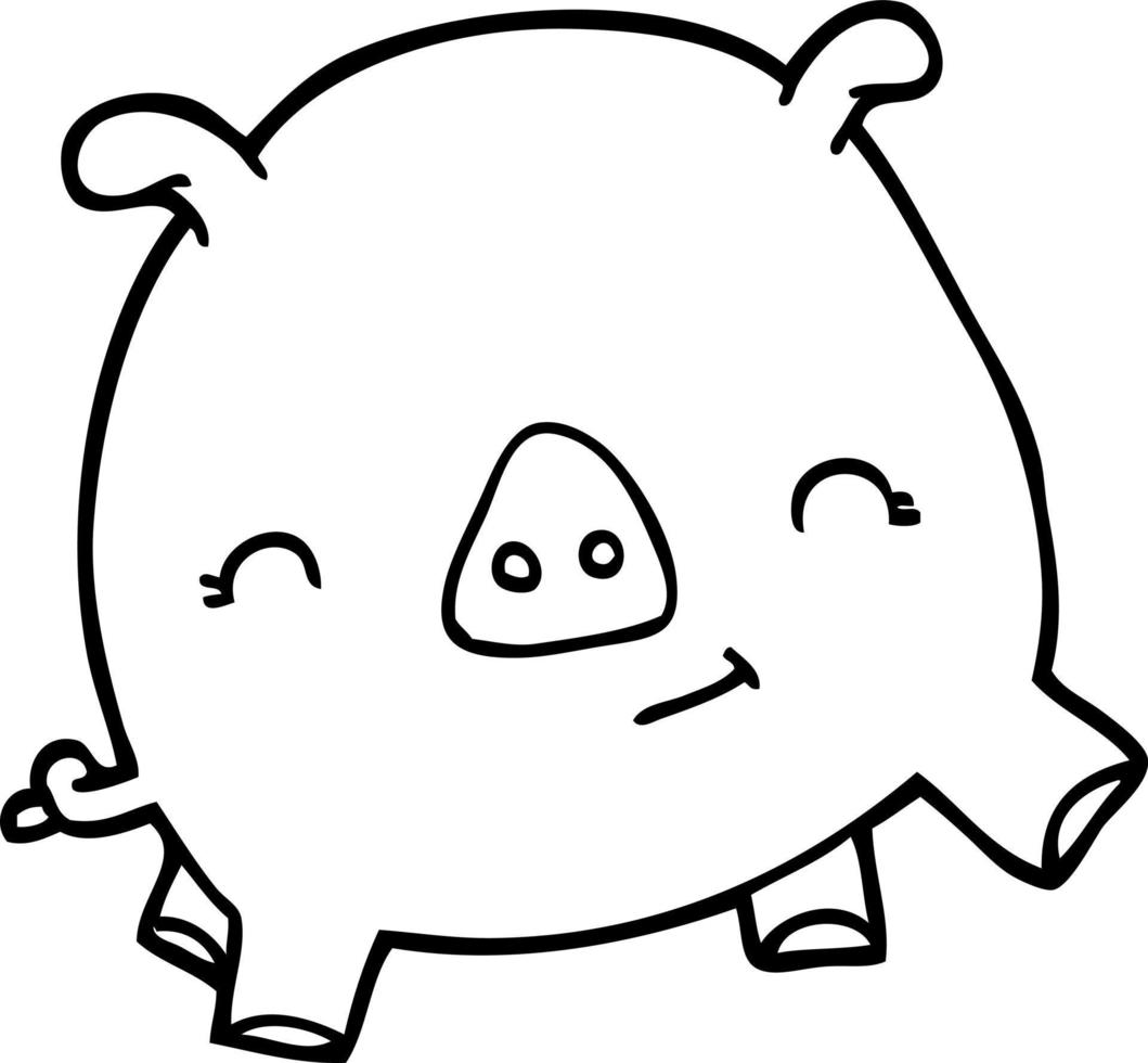 line drawing cartoon happy pig vector