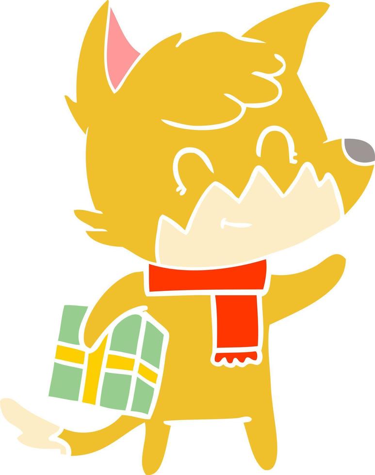 flat color style cartoon friendly christmas fox vector