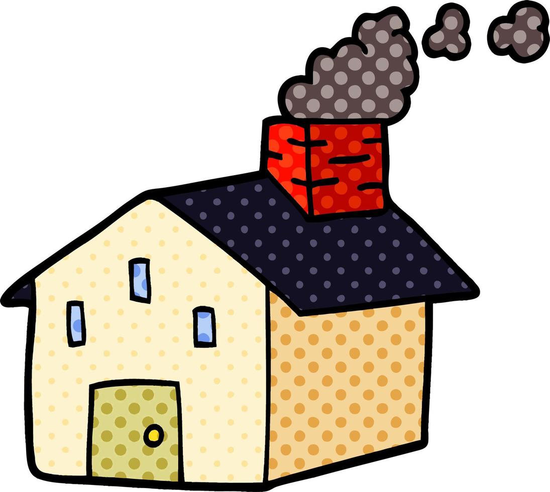 cartoon doodle house with smoking chimney vector