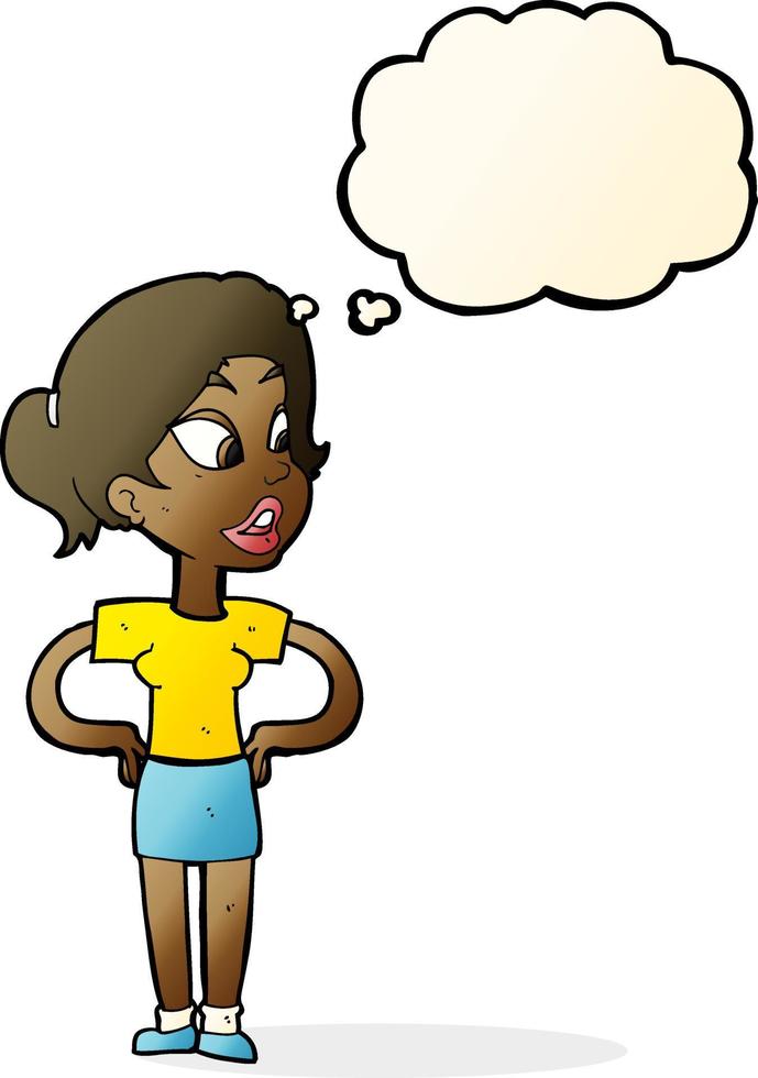 cartoon woman with hands on hips with thought bubble vector