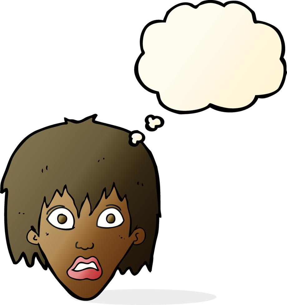 caricatura, asustado, mujer, con, burbuja del pensamiento vector