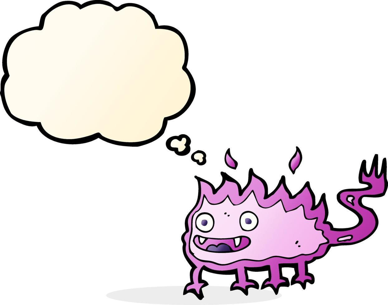 cartoon little fire demon with thought bubble vector