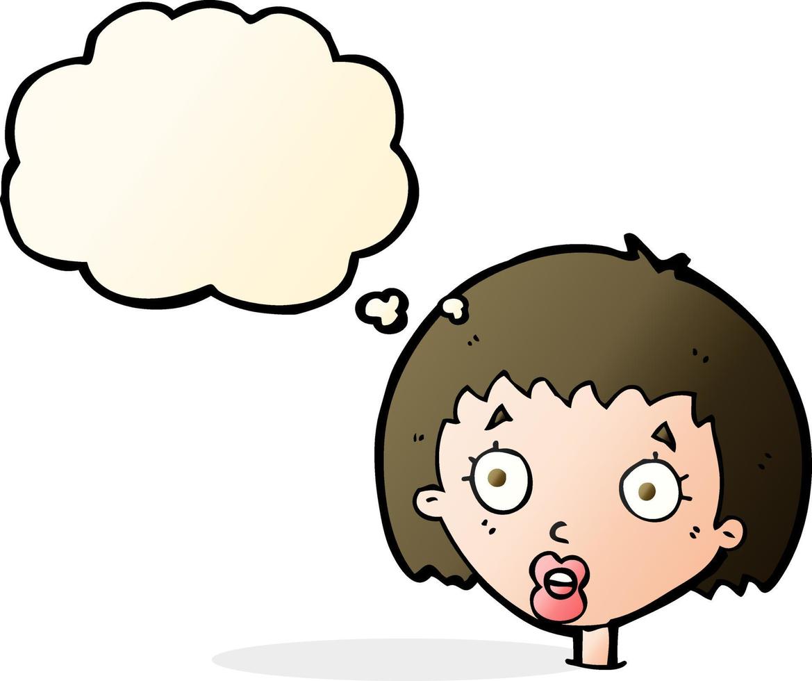 cartoon surprised female face with thought bubble vector