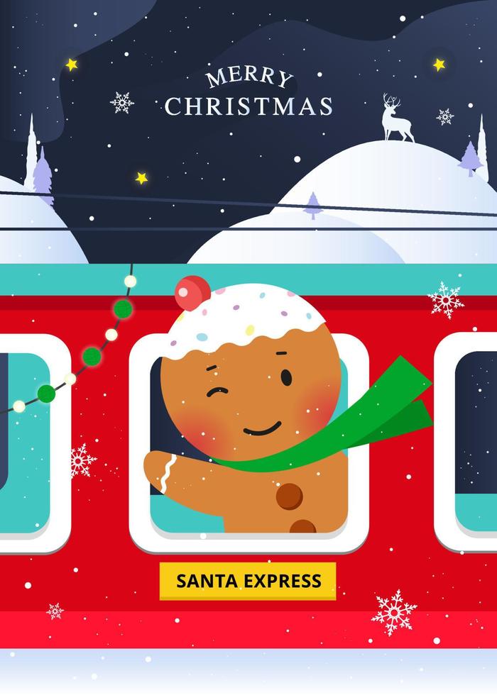 Christmas card with gingerbread on the train vector