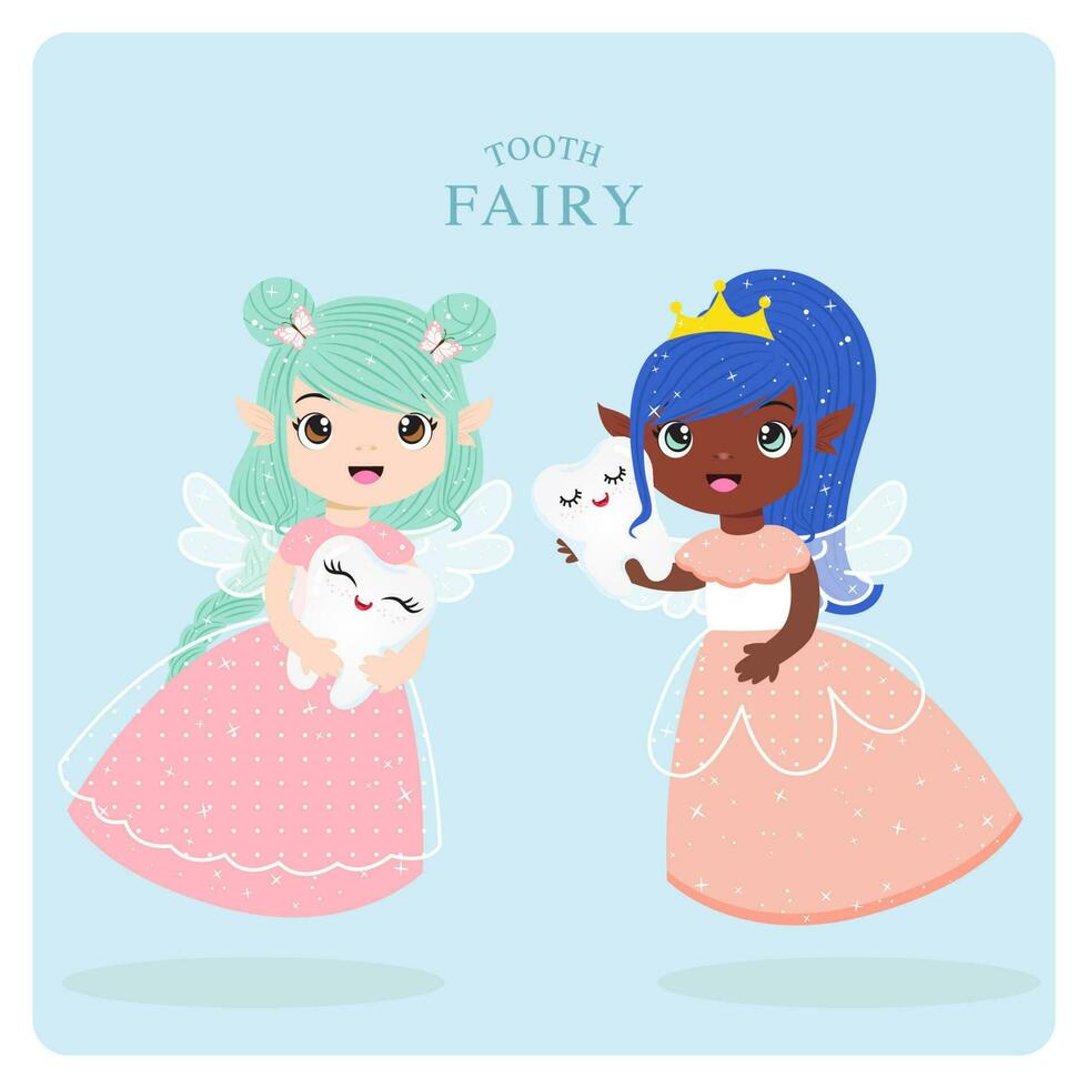 Couple of cute cartoon tooth fairy illustration vector