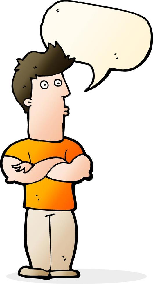 cartoon man with folded arms with speech bubble vector