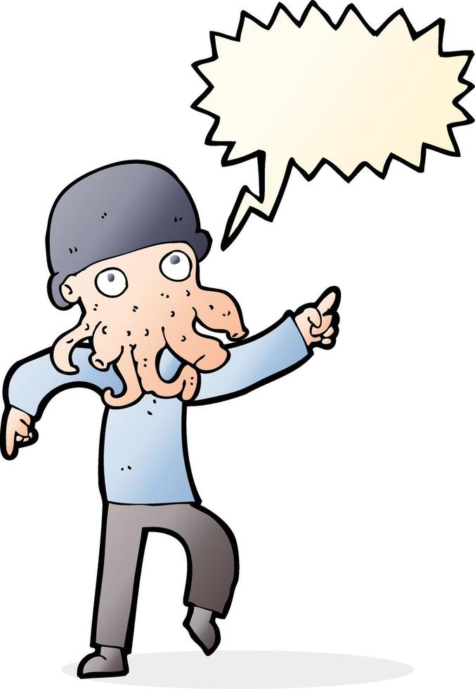 cartoon alien man dancing with speech bubble vector