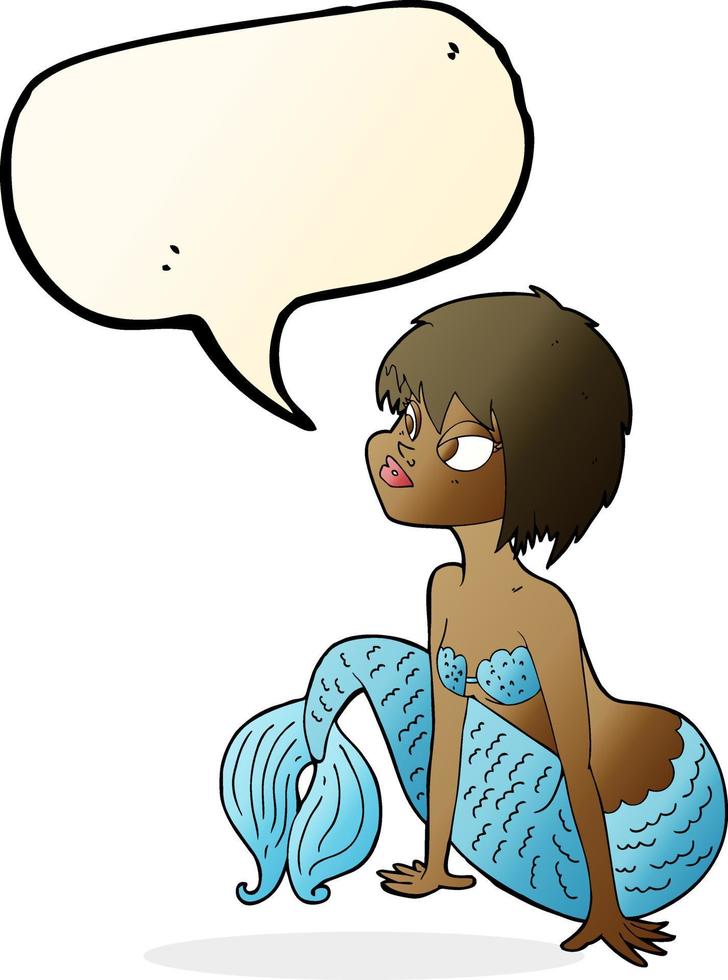 cartoon pretty mermaid with thought bubble vector
