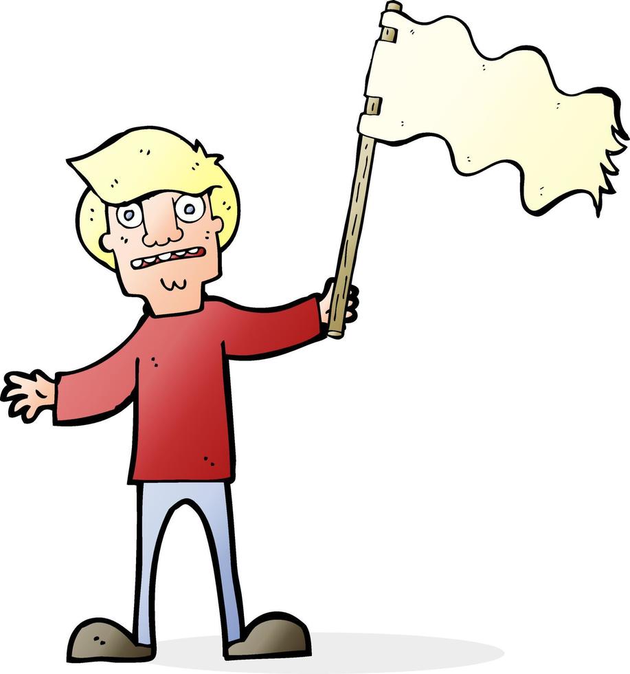 cartoon man waving white flag vector