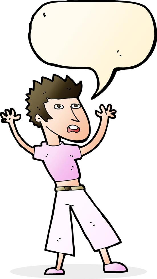 cartoon man panicking with speech bubble vector