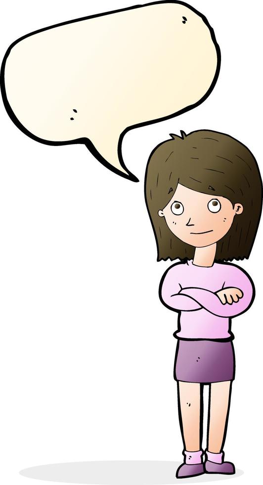 cartoon friendly girl rolling eyes with speech bubble vector