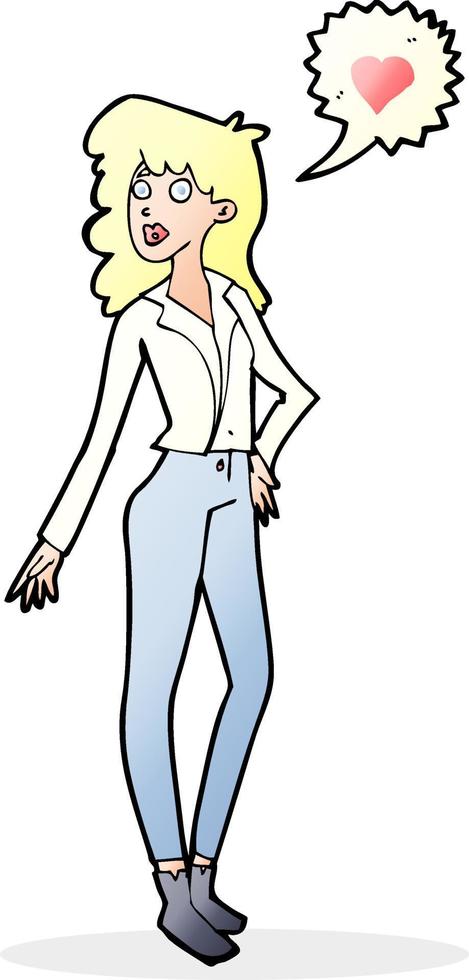 cartoon woman in love vector