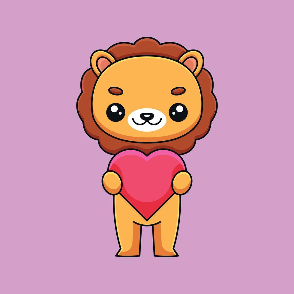 lindo león sosteniendo amor hogar dibujos animados garabato arte dibujado a mano concepto vector kawaii icono ilustración