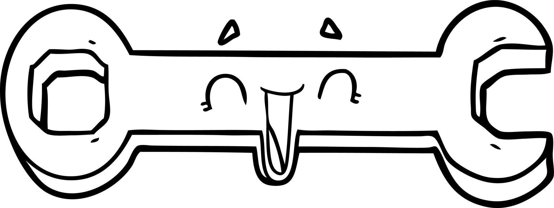 cartoon line drawing spanner vector