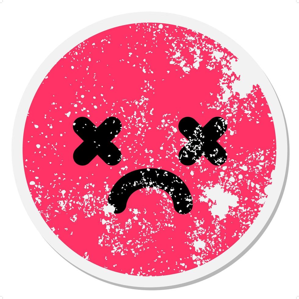 unhappy dead face circular sticker vector