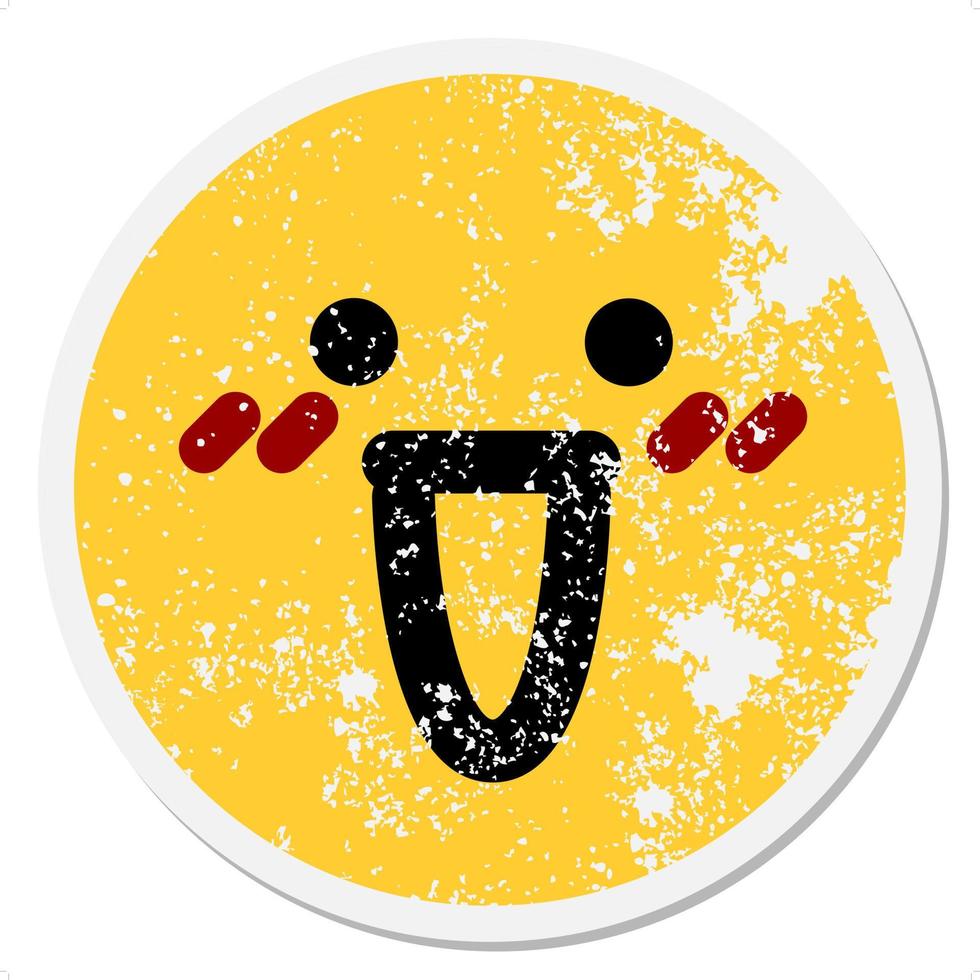 crazy happy face circular sticker vector