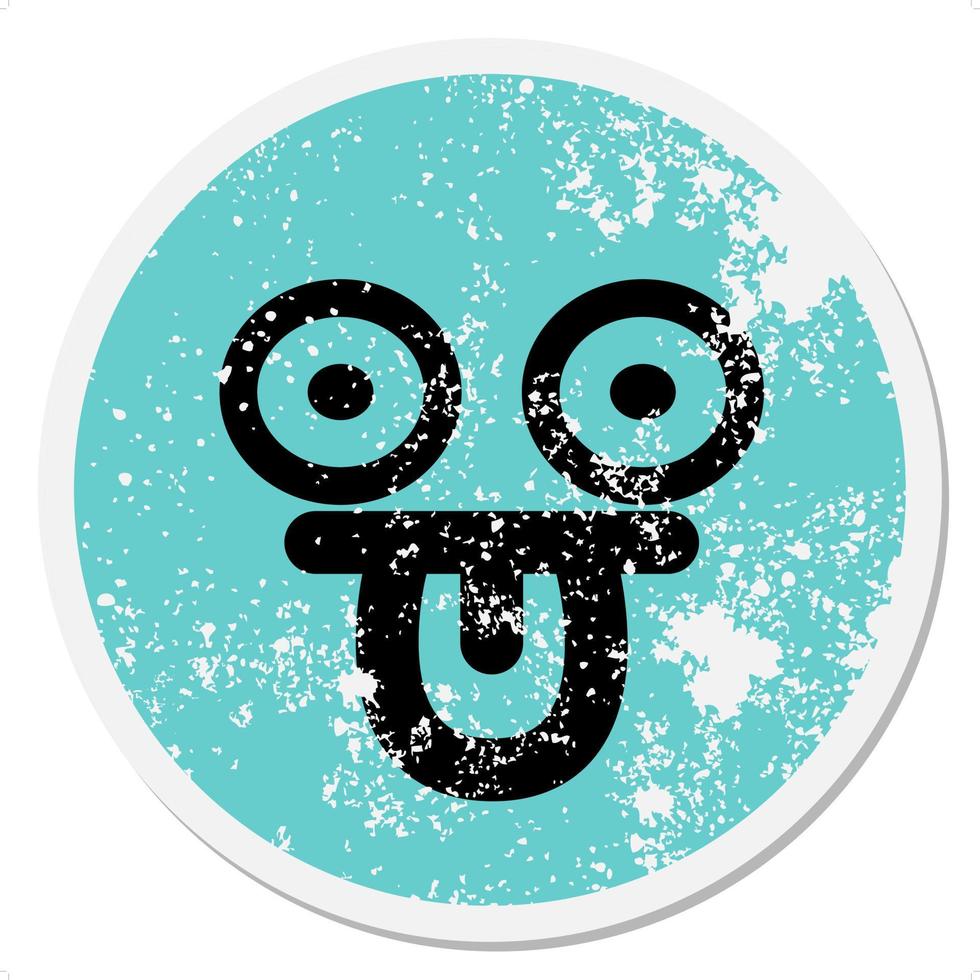 staring face sticking out tongue circular sticker vector