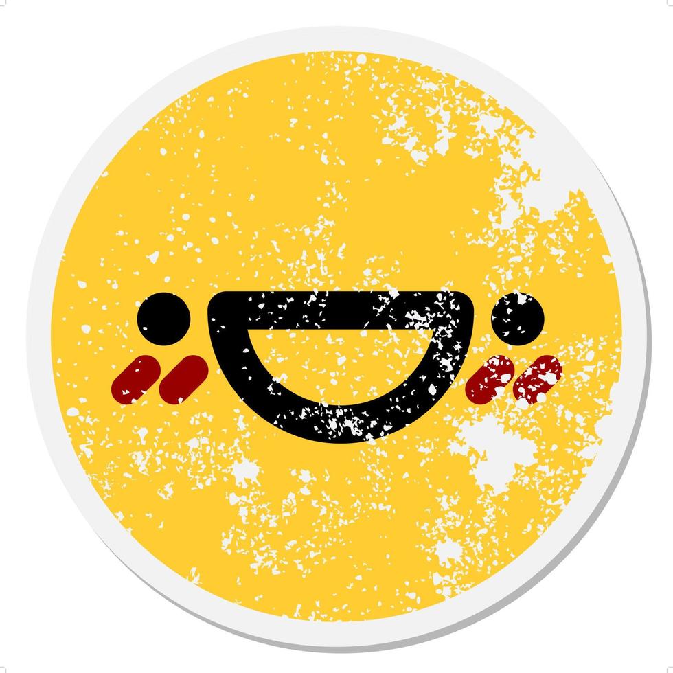 happy blushing face circular sticker vector