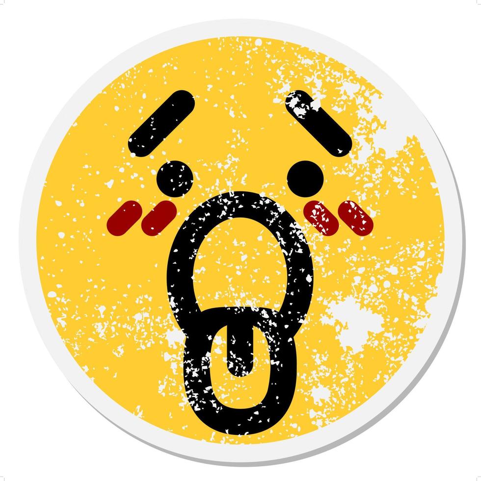 tired panting face circular sticker vector