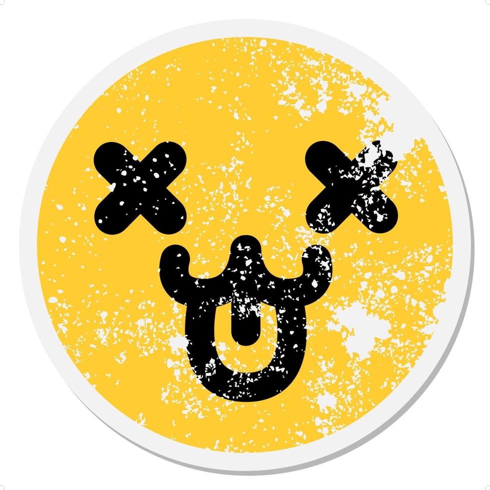 cute happy animal dead face circular sticker vector
