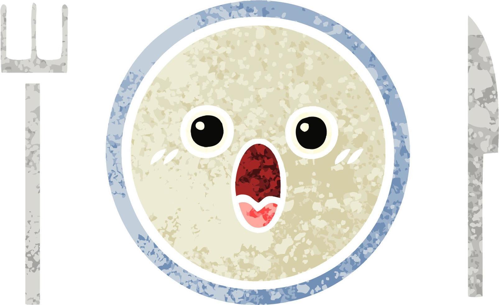 retro illustration style cartoon dinner plate vector