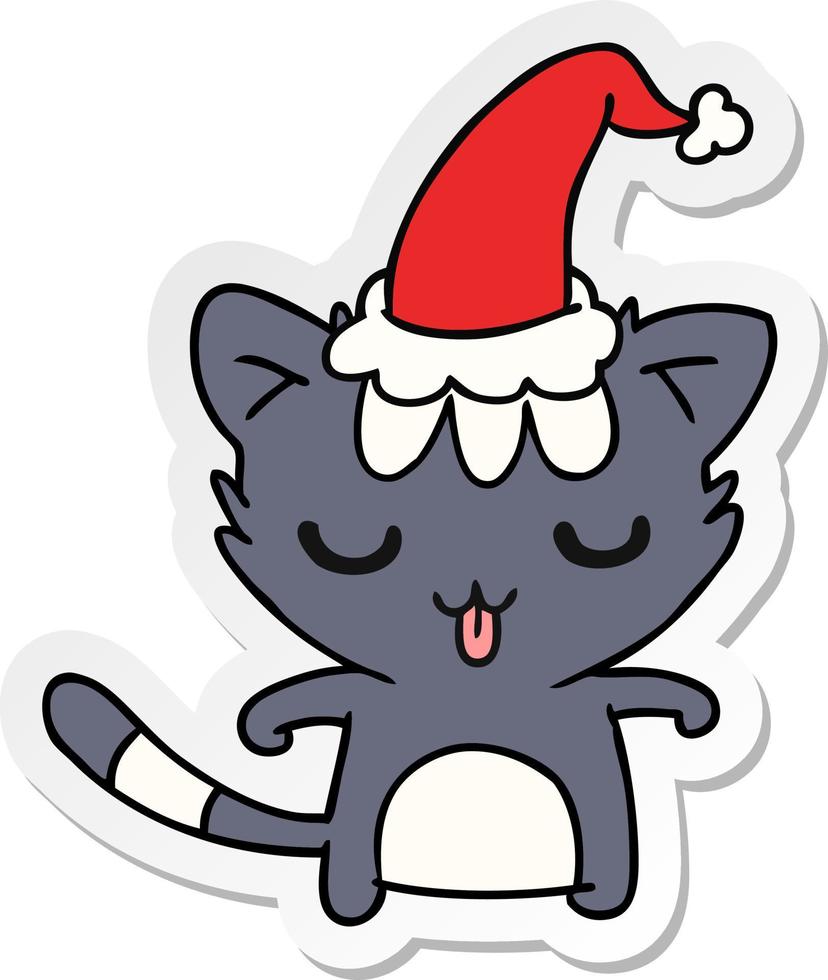 christmas sticker cartoon of kawaii cat vector