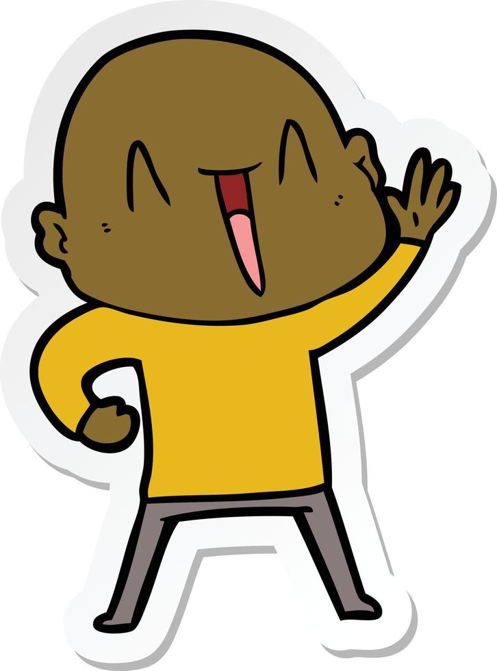 sticker of a happy cartoon bald man vector