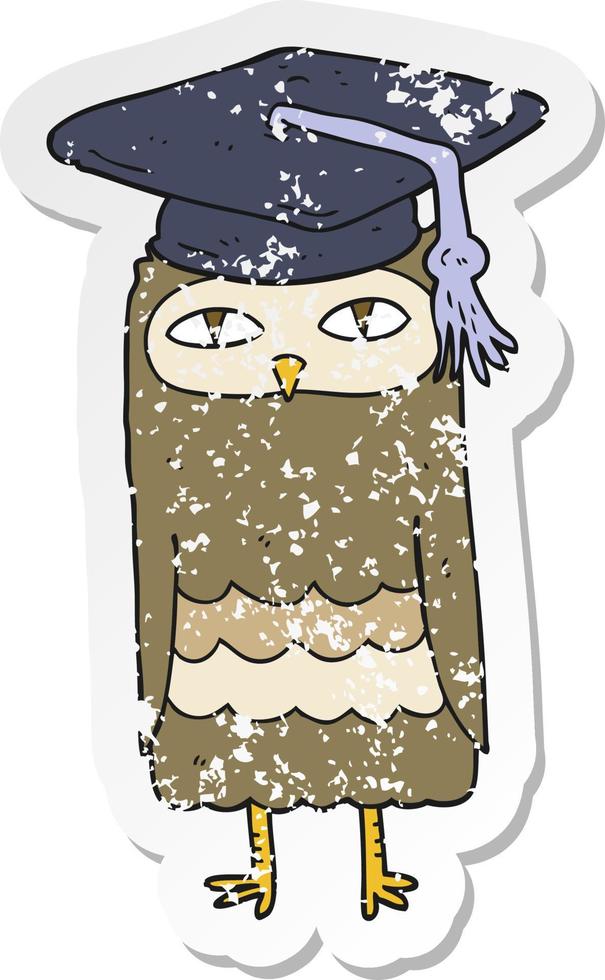 retro distressed sticker of a cartoon wise owl vector