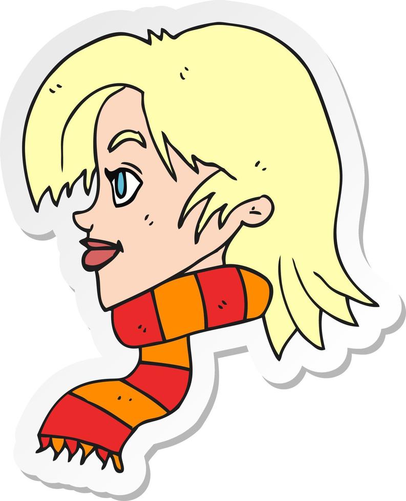 sticker of a cartoon woman wearing scarf vector