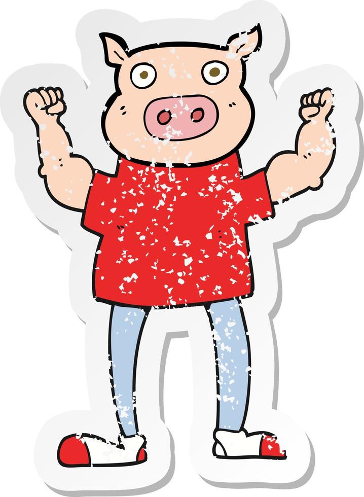 retro distressed sticker of a cartoon pig man vector