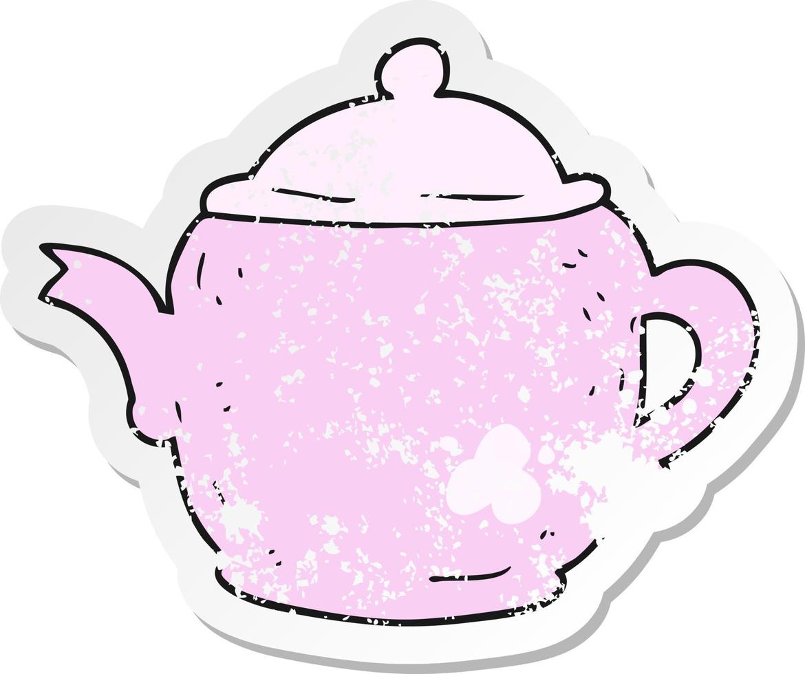 retro distressed sticker of a cartoon teapot vector