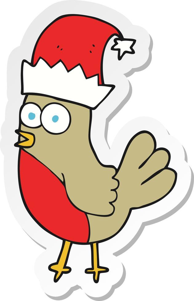 sticker of a cartoon robin in christmas hat vector