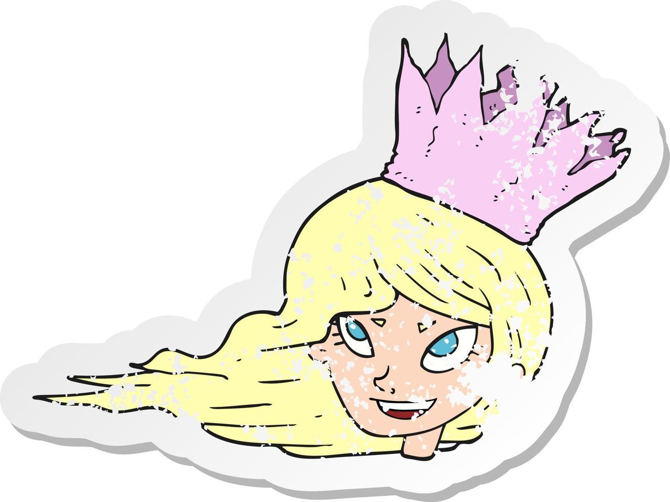 pegatina retro angustiada de una mujer de dibujos animados con el pelo al viento vector