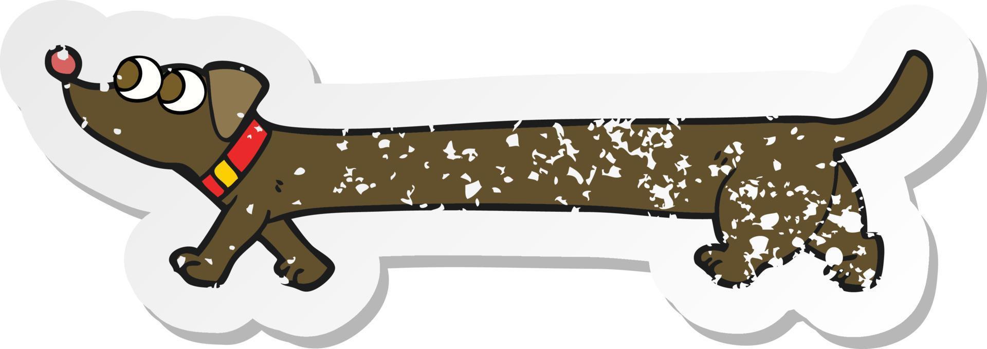 retro distressed sticker of a cartoon dachshund vector