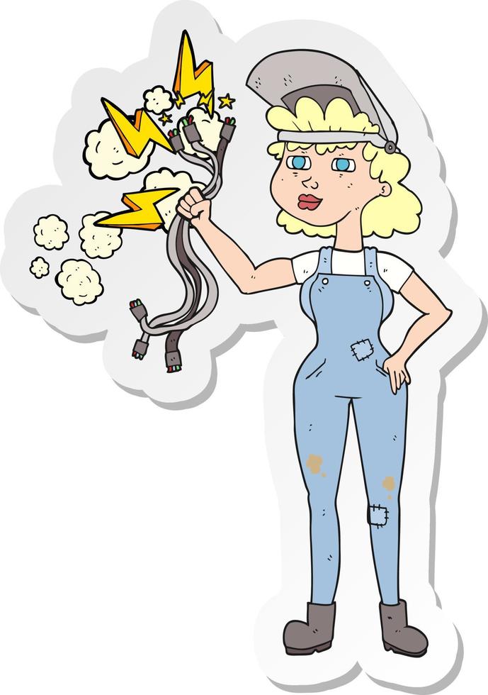 sticker of a cartoon electrician woman vector