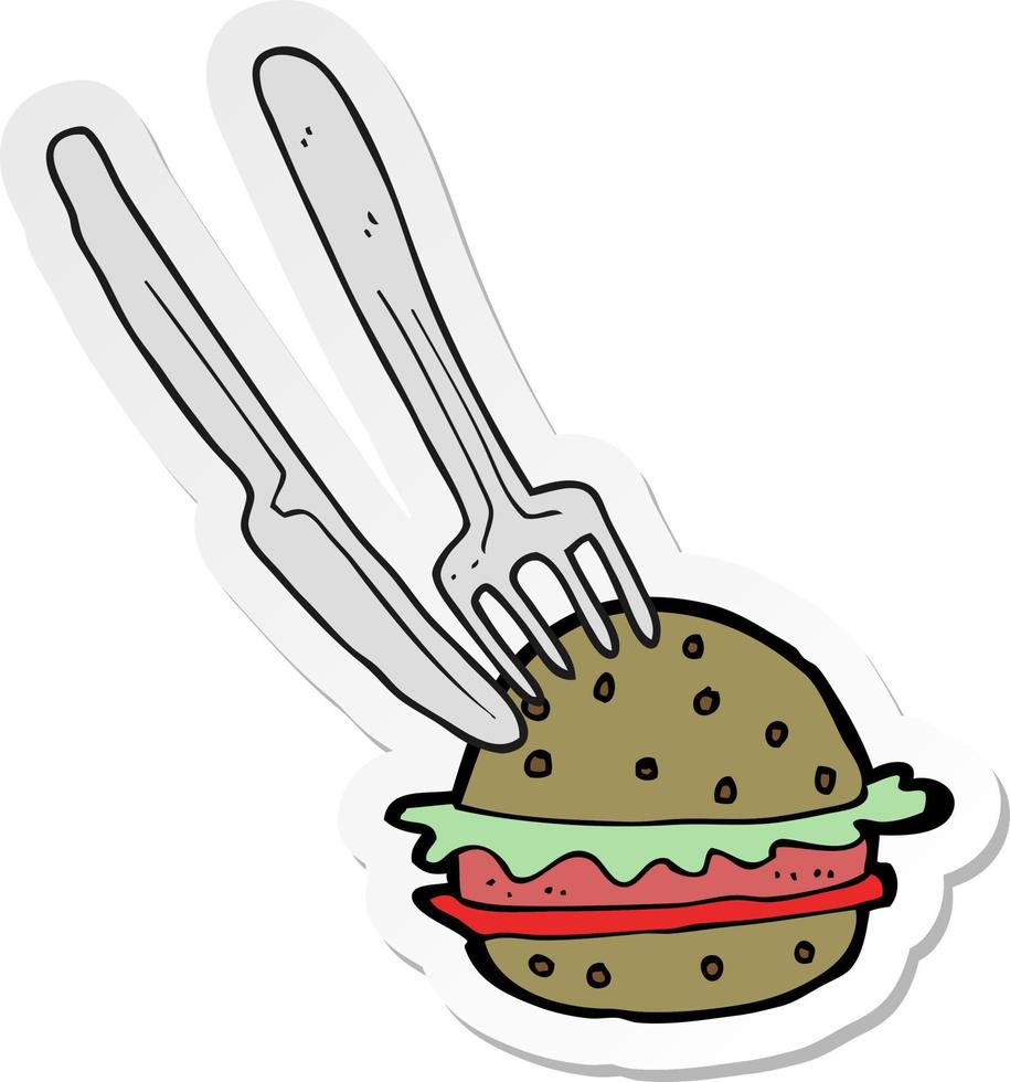 sticker of a cartoon knife and fork in burger vector